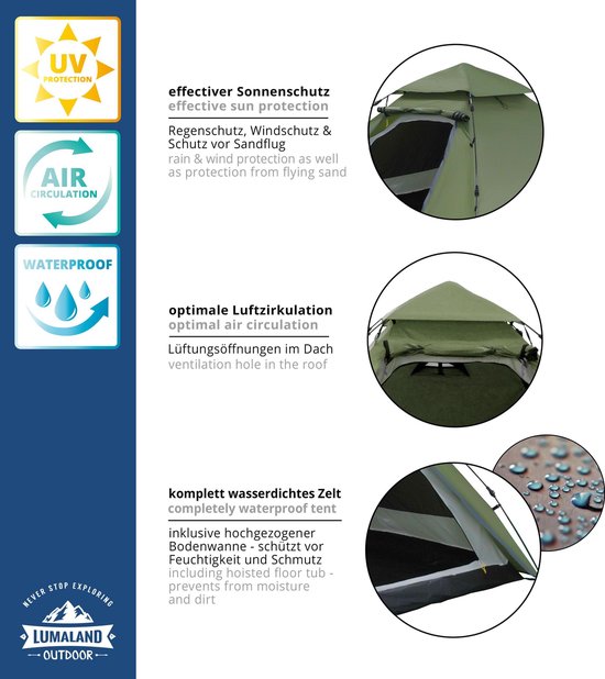 Lumaland Koepeltent Quick Up System Outdoor - Groen - 3 Persoons van Lumaland — afbeelding 3