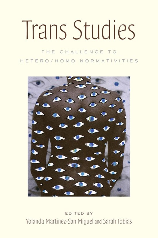 Couverture du livre 'Trans Studies: The Challenge to Hetero/Homo Normativities', avec un dos stylisé couvert d'yeux bleus.