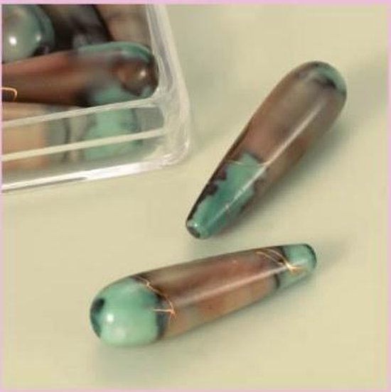 Oil Paint Beads water druppel 30 x 8 mm, 2 DOOSJES a  8 stuks, Zeegroen-Bruin.