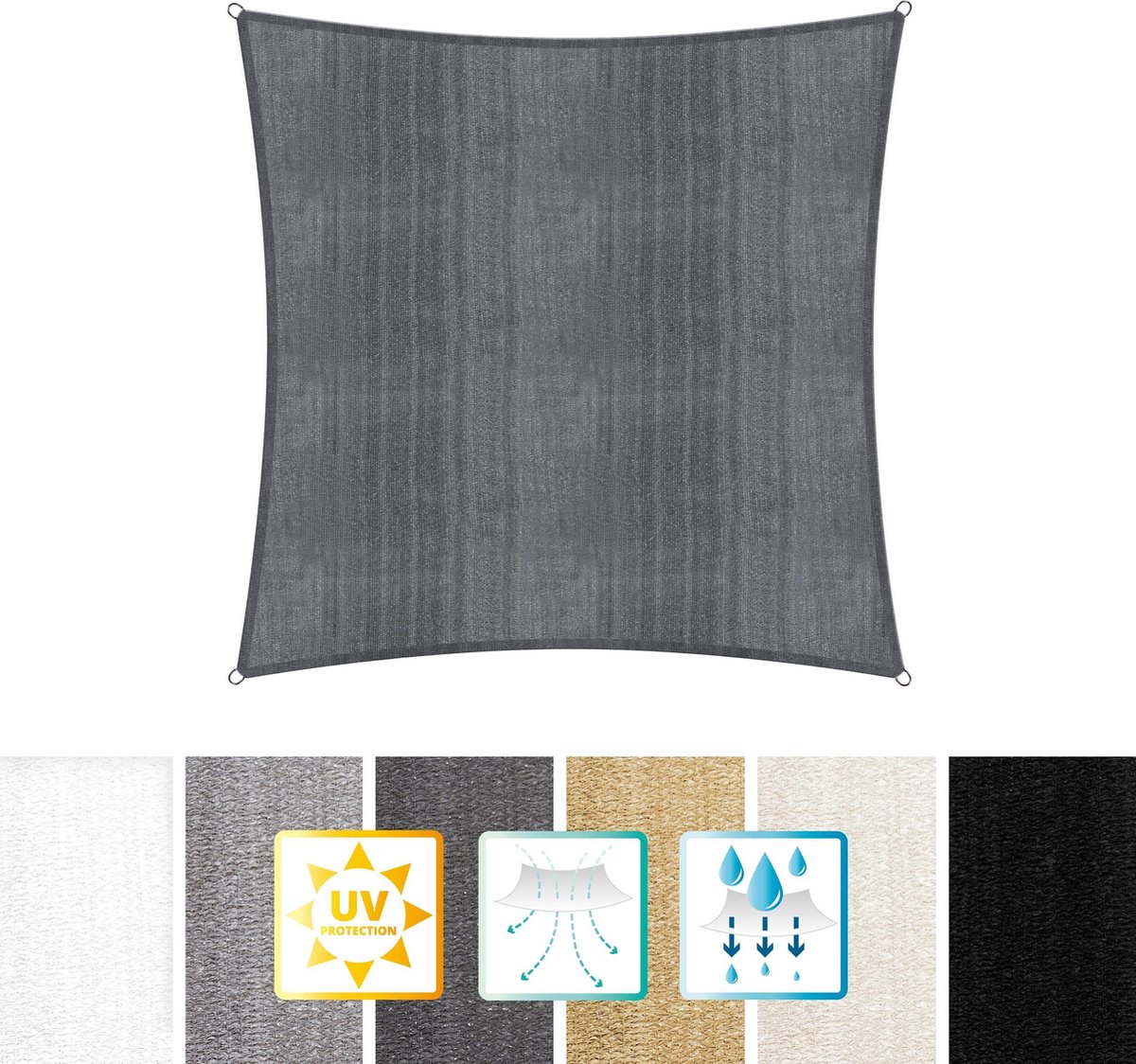 Vierkante luifel van Lumaland incl. spankoorden| Vierkant 5 x 5 m| 160 g/m² - donkergrijs