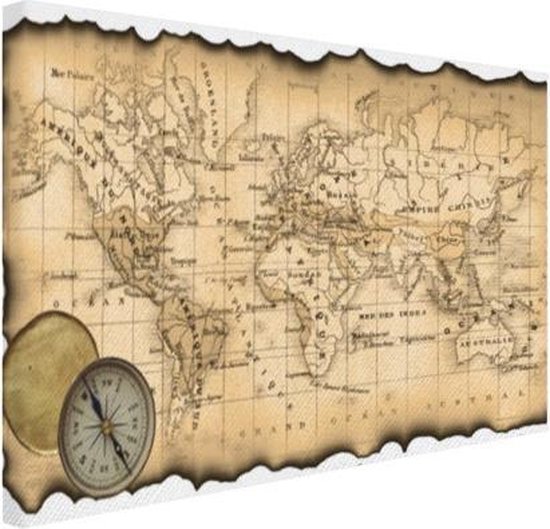 hop Bewijs mooi zo Oude kaart van de wereld afdruk Canvas 30x20 cm - Foto print op Canvas  schilderij... | bol.com