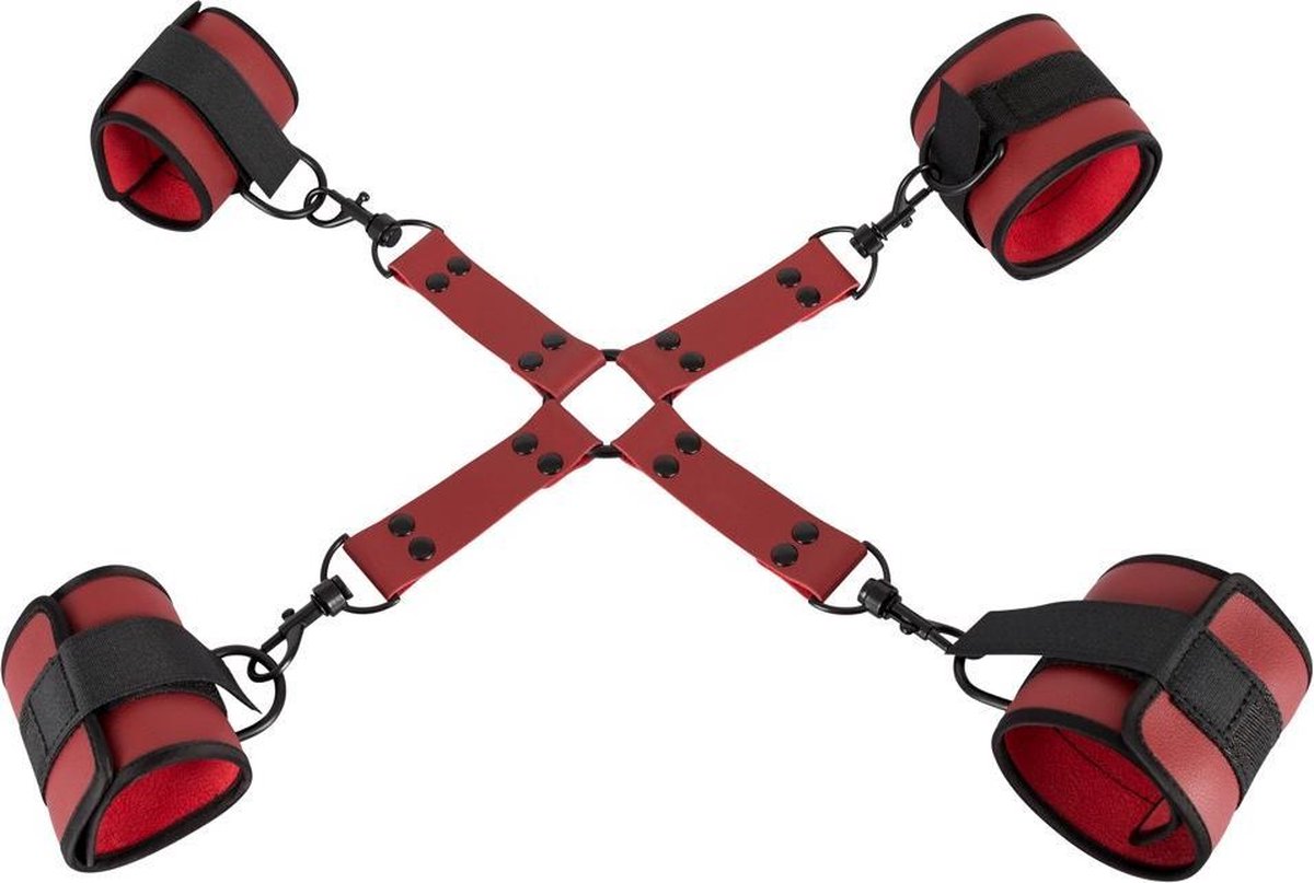 Goedkoopste Bad Kitty – Cross Bondage Set voor Handen en Voeten ook Afzonderlijk te Gebruiken – Rood