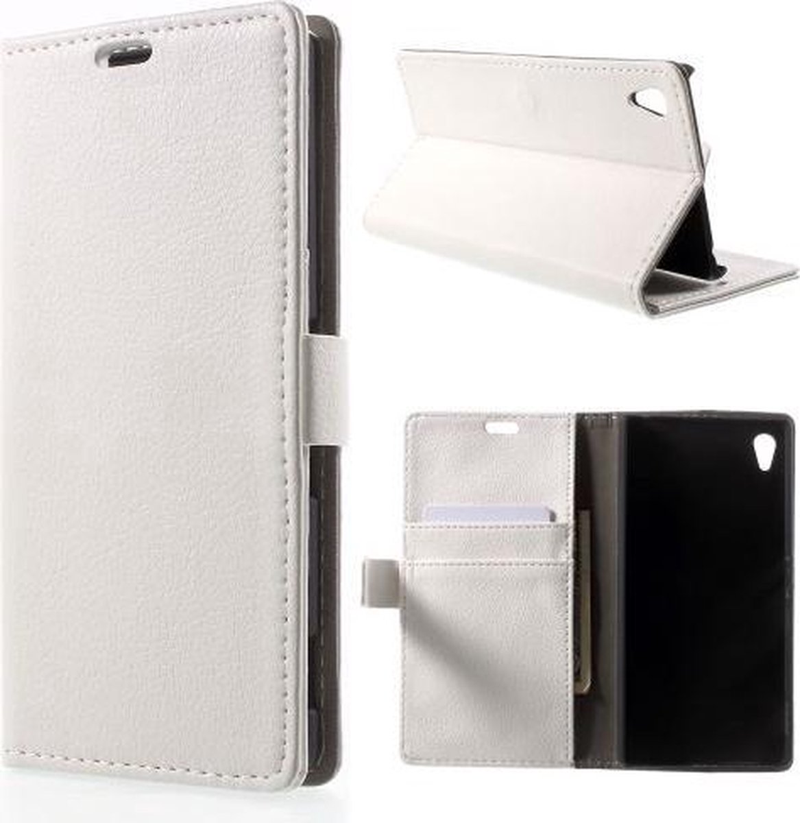 Litchi cover wallet case hoesje Geschikt voor: Sony Xperia X Performance wit