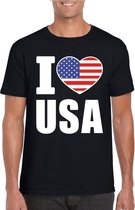 Zwart I love USA - Amerika fan shirt heren S