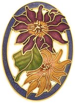 Behave® Dames Broche ovaal bloemen bordeaux bruin - emaille sierspeld -  sjaalspeld  5 cm