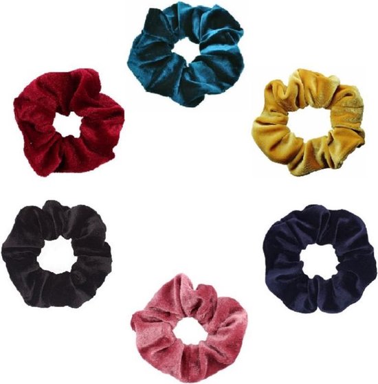 scrunchieshop.com - Lot de 6 chouchous - Vert / Jaune / Bleu marine / Rose / Noir / Rouge