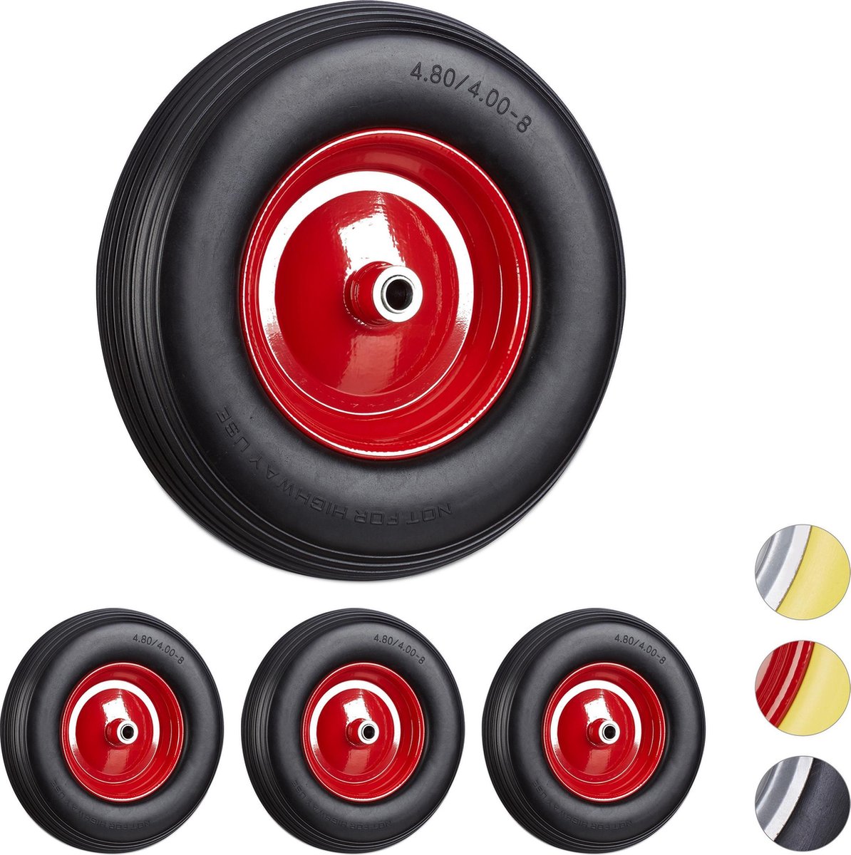 Relaxdays kruiwagenwiel 4.80 4.00-8, rubberband met stalen velg, tot 120 kg belastbaar, reservewiel, zwart/blauw