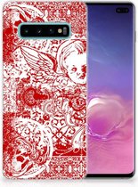 Geschikt voor Samsung Galaxy S10 Plus TPU Hoesje Design Angel Skull Red
