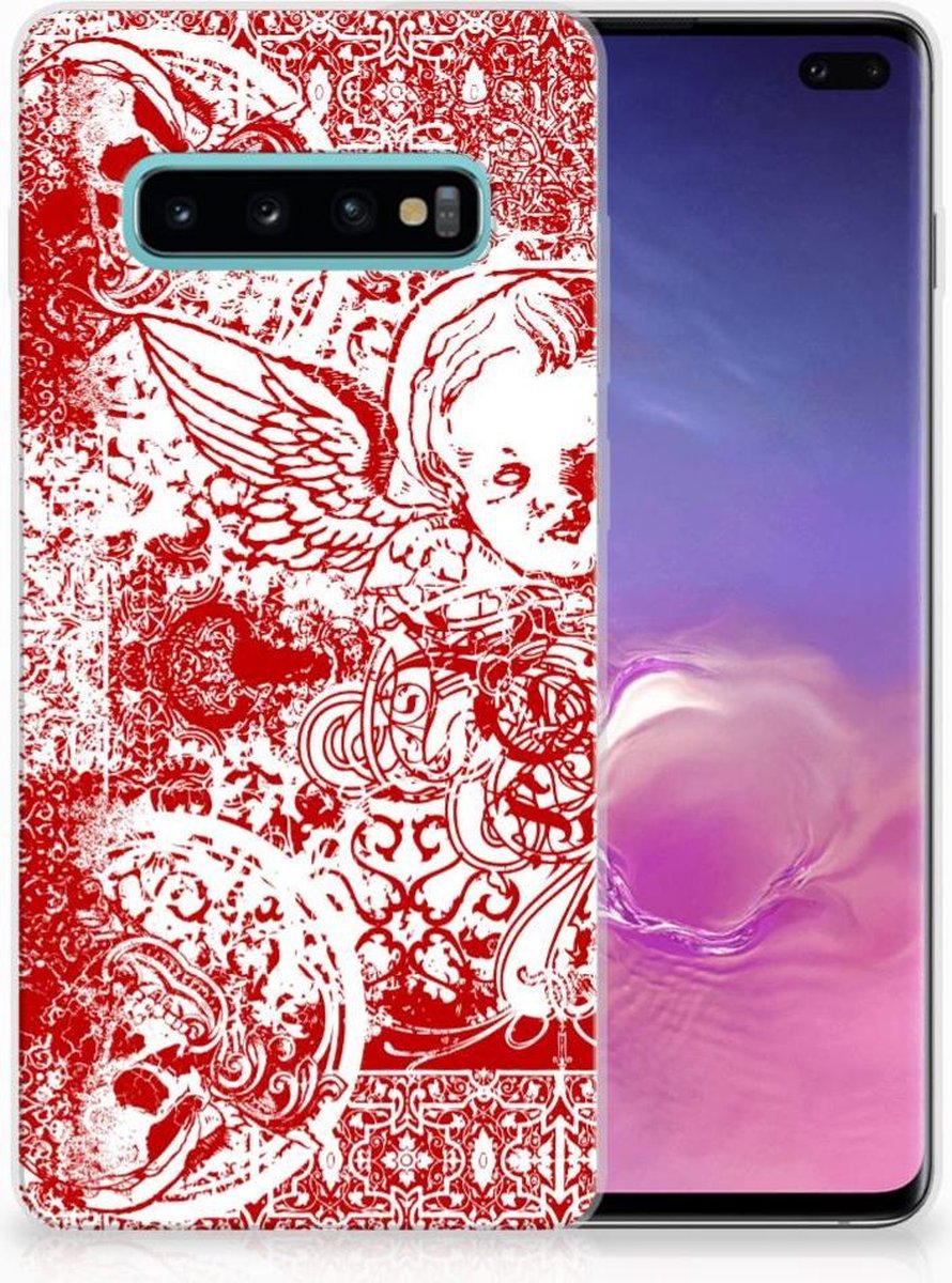 Silicone Back Case Samsung Galaxy S10 Plus Angel Skull Rood