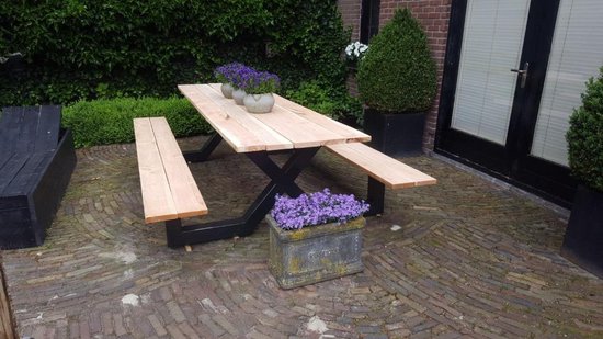 Picknick Tafel Douglas | Zwart Structuur | 400cm | X-onderstel | Robuuste Picknicktafel