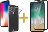 Transparant Siliconen Hoesje geschikt voor Apple iPhone Xs / X + Screenprotector Volledig Dekkend Zwart - TPU Case van iCall