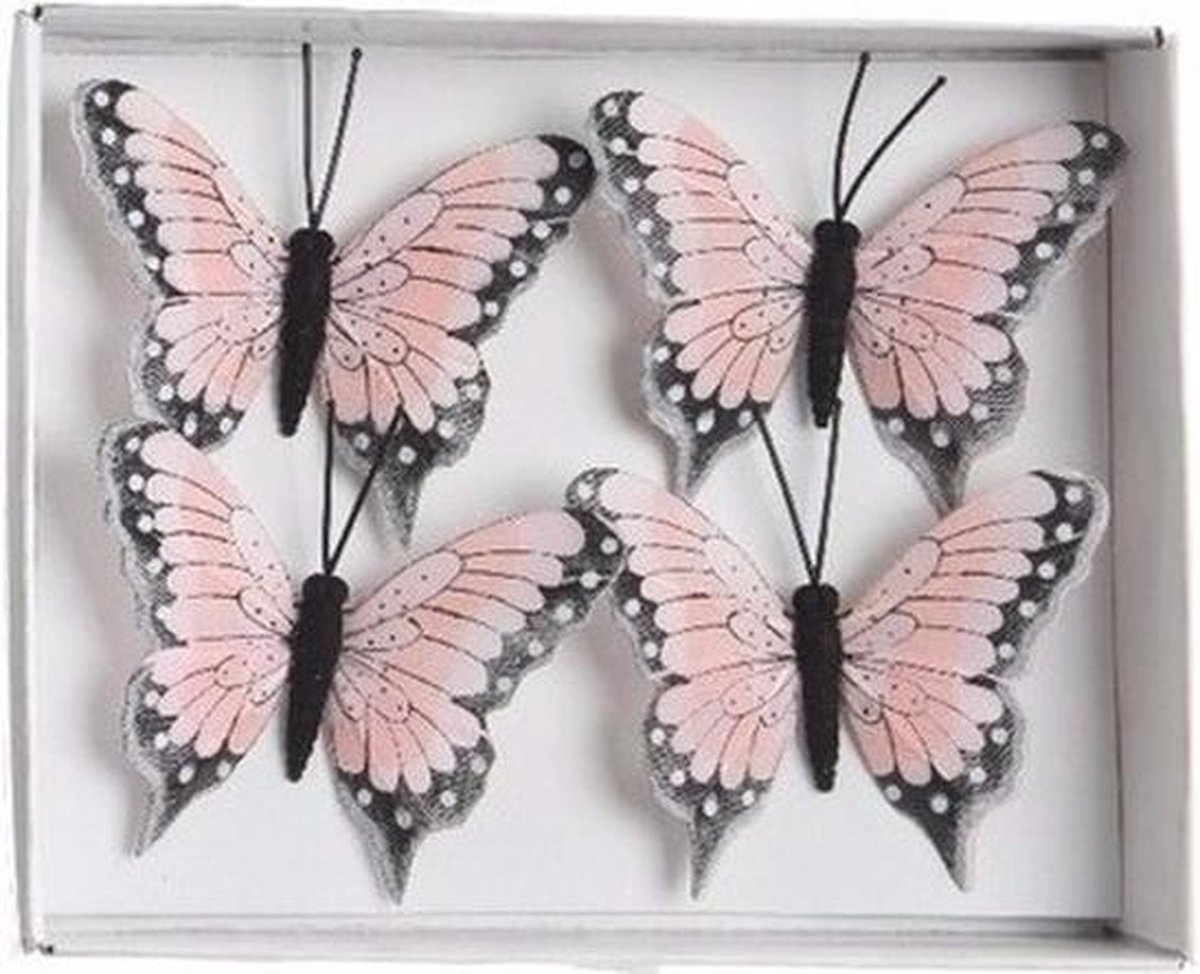 Kerstversiering kerstboomversiering roze vlinders op clip 4x | bol.com
