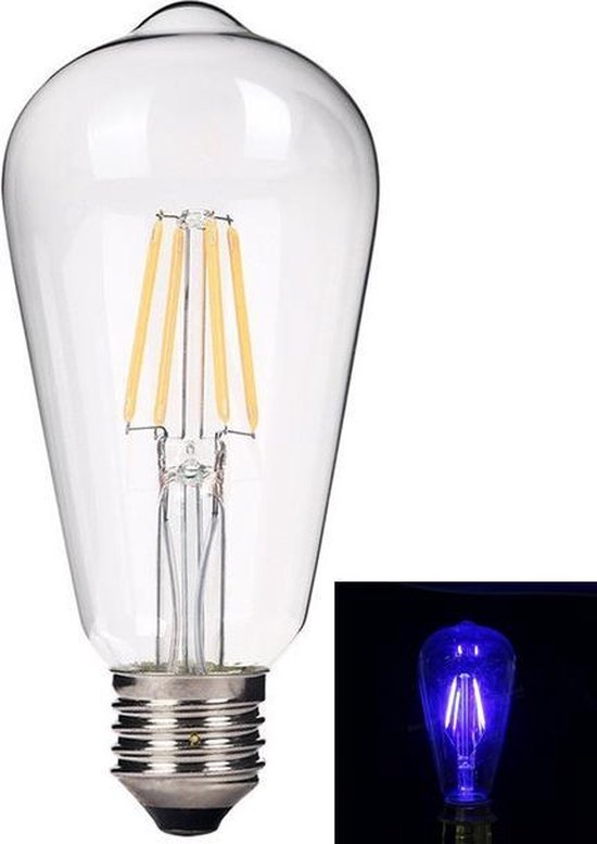 2 Stuks Vintage E27 4W 185-240V ST64 LED-lamp met Filament glas - Blauw