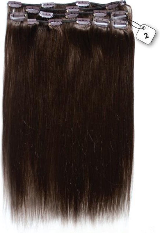 KC Hair World Clip in Extensions - 100% Human Hair Straight - Deep Dark Brown