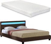 LED-Ledikant Parijs incl. matras bedbodem 140x200 donkerbruin
