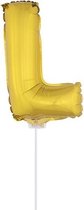 Gouden opblaas letter ballon L op stokje 41 cm