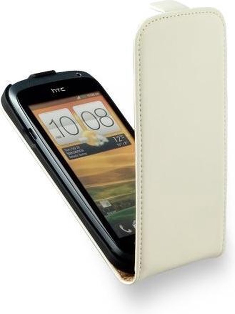 LELYCASE Flip Case Lederen Hoesje HTC One S Wit