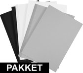 6x A4 hobby karton zwart/wit/grijs