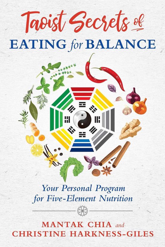 Livre "Taoist Secrets of Eating for Balance" avec une illustration du Ba Gua avec des herbes et des épices