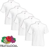 Fruit of the Loom poloshirt heren maat XL 5 st (wit)