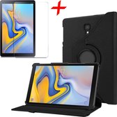 Hoesje geschikt voor Samsung Galaxy Tab A 10.5 (2018) - 360 Graden Draaibaar Book Case Zwart + Screenprotector Gehard Glas Tempered Glass van iCall