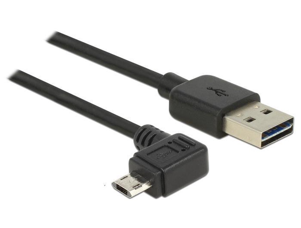 Easy-Micro USB haaks (links/rechts) naar Easy-USB-A kabel - USB2.0 - tot 2A  / zwart -... | bol.com