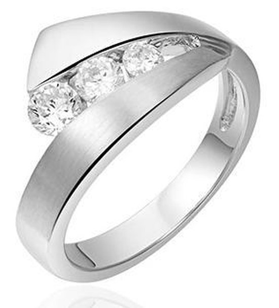 Schitterende Brede Mat Glans Zilveren Ring met Swarovski ® Zirkonia's 16.00 mm. (maat 50) model 122