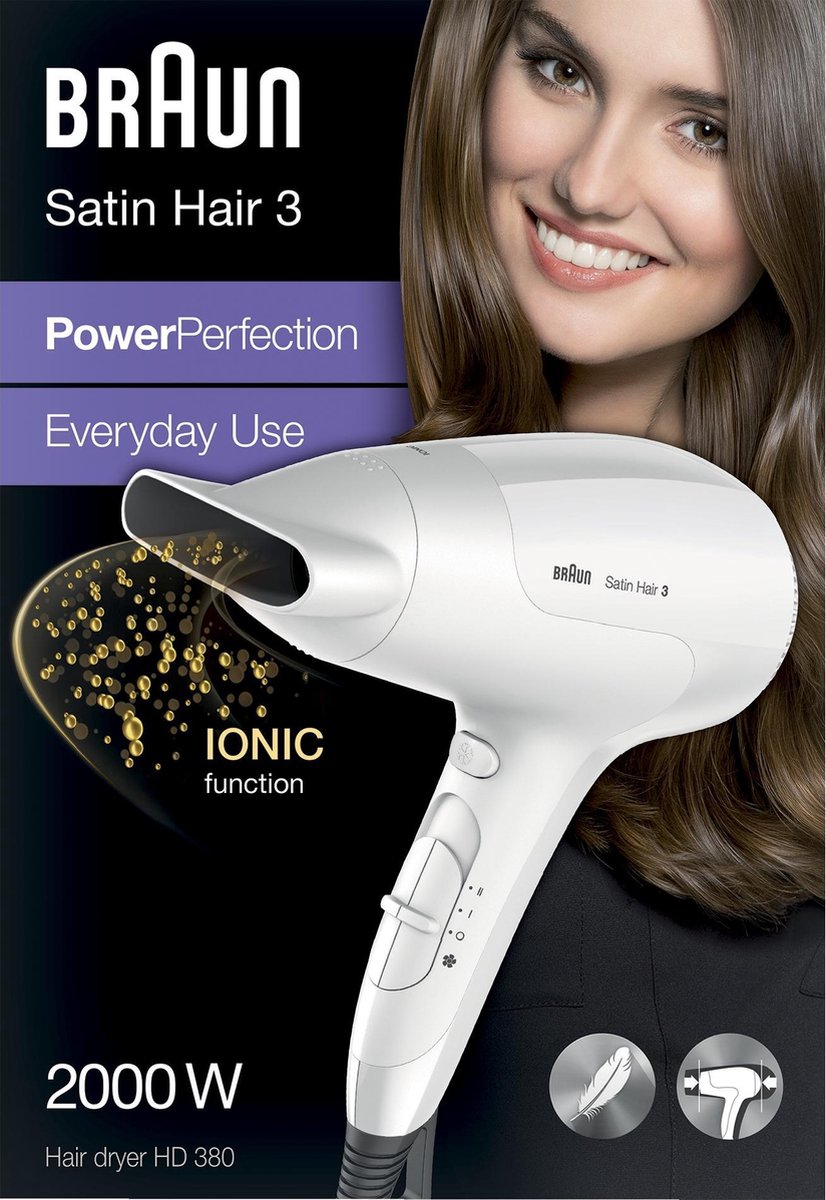 Braun Satin Hair 3 Power Perfection BRHD380E Föhn - 3 temperaturen - 2 snelheden - Extra licht - Coolshot — afbeelding 6