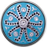 Quiges - Dames Click Button Drukknoop 18mm Bloem Mandala Blauw met Zirkonia - EBCM317