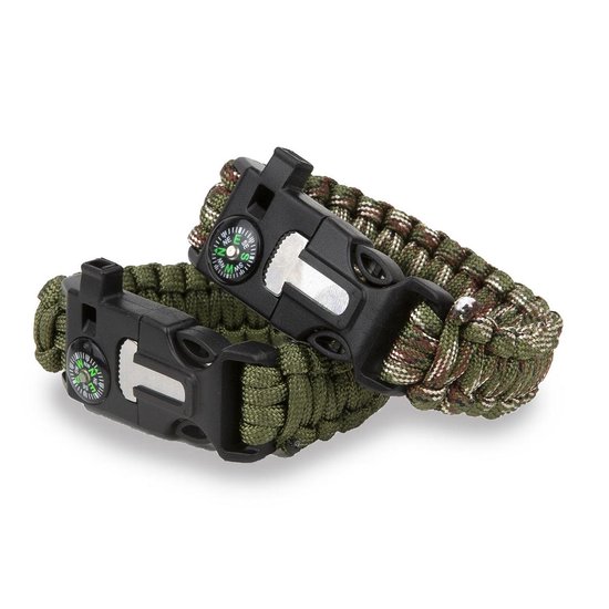 Travelsky Survival Bracelet - Paracord Armband – Survivalarmband – met Kompas – Olijf Groen