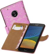 Lace Bookstyle Wallet Case Hoesjes Geschikt voor Moto G5 Plus Roze