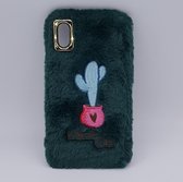 zacht pluizig – bont - watercolor cactus – case Geschikt voor IPhone XS max