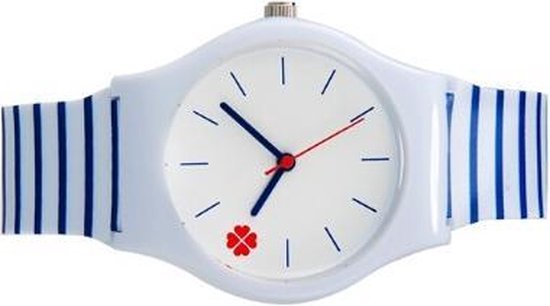 bol.com Siliconen meisjes horloges - klavertje 4 - wit-blauw gestreept 35 mm - I-deLuxe...
