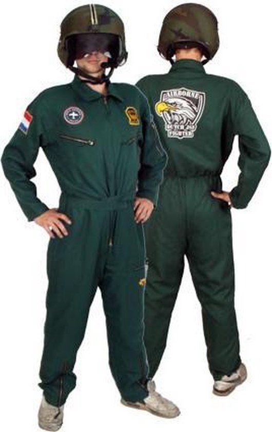 Airforce Overall Kostuum Piloot Pak - Maat 134 140 146 - Jongen Kind Carnaval Kinder Legerpak Army Pilotenpak Straaljager F1 - Donkergroen Legergroen