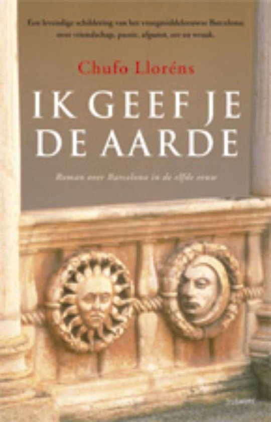 Boekomslag van 'Ik Geef Je De Aarde' met gravures van een zon en een gezicht.