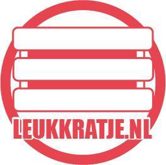 Rood logo met "LEUKKRATJE.NL" in witte letters.