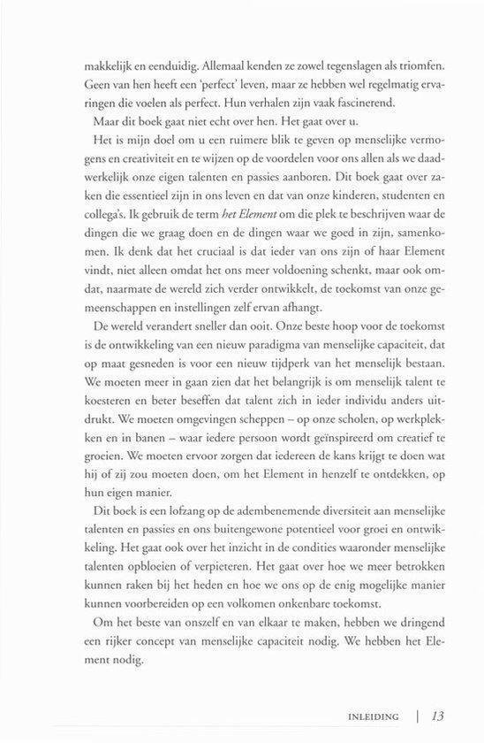 Tekstpagina met een inleiding over het boek 'Het Element'.