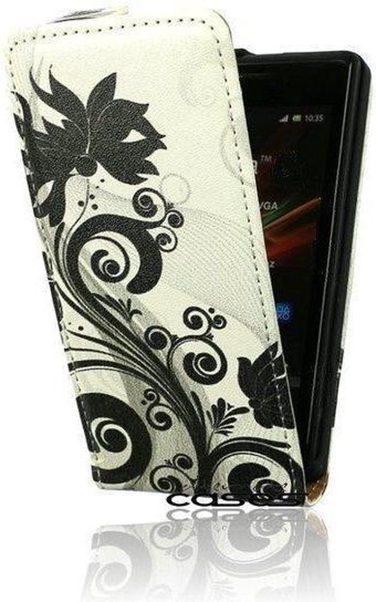 Alternate Bloem Flip Case Cover Hoesje Sony Xperia J Bloem/Zwart
