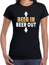 Oktoberfest Beer in beer out drank fun t-shirt zwart voor dames - bier drink shirt kleding L