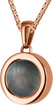 Quiges Mini Pendentif Pièce 12mm Acier Inoxydable Rosé Brillant avec Coquille Nacre Grijs Pièce et Chaîne Boules 42-46cm