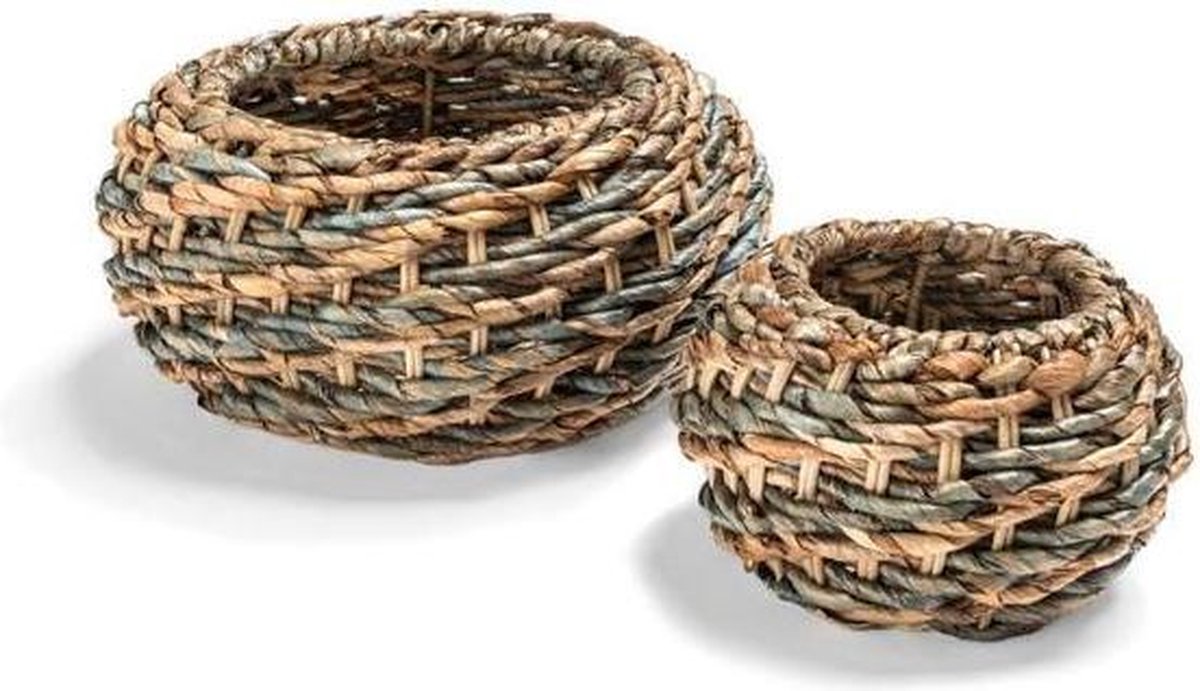 DBT Bloempot-Rieten mand Sisi Banana Leaves Bruin-Beige-Natural-Grijs-Groen D 32 cm H 14 cm RECHTS OP DE FOTO