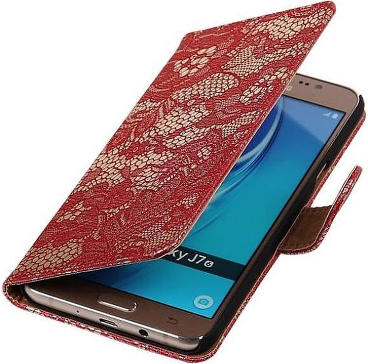 Lace Bookstyle Wallet Case Hoesjes Geschikt voor Samsung Galaxy J7 (2017) J730F Rood
