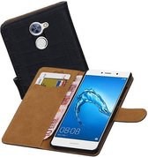 Croco Bookstyle Wallet Case Hoesjes voor Huawei Y7 / Y7 Prime Zwart