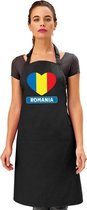 Roemeense vlag in hart keukenschort/ barbecueschort zwart heren en dames - I love Roemenie schort