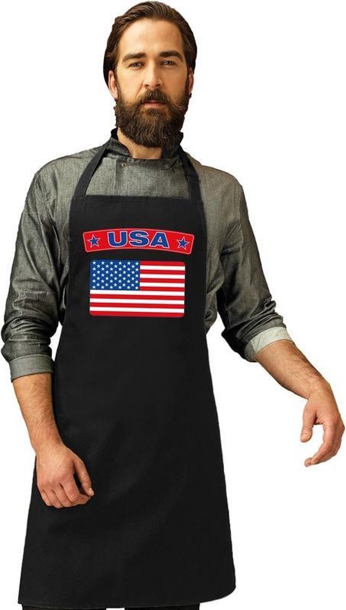 Amerika vlag barbecueschort/ keukenschort zwart volwassenen