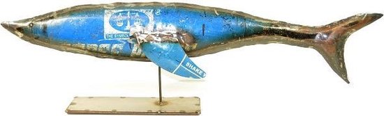 haai op standaard - 90 cm - gerecycled blik - fairtade uit Indonesië