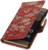 Lace Bookstyle Wallet Case Hoesjes Geschikt voor Huawei Ascend G6 Rood