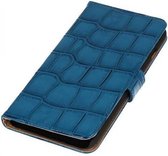 Glans Croco Bookstyle Wallet Case Hoesjes voor Galaxy Core LTE G386F Blauw