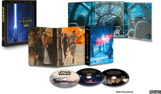 Star Wars: Le Réveil de la Force 3D Édition Collector avec Han Solo, Chewbacca, Rey, Finn et BB-8. Trois disques Blu-ray.