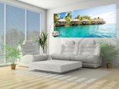 Island Caribbean Sea Tropical Cottages Photo Wallcovering